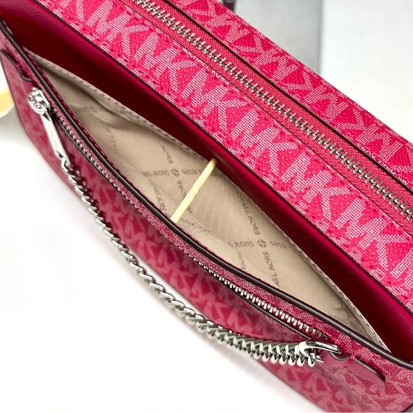 Michael Kors Large Jet Set Large Signature Logo Crossbody Bag - Dark Raspberry - Picture 7 of 10